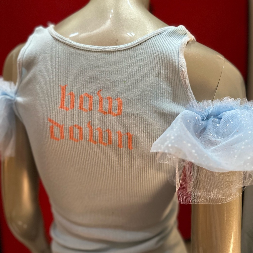 BOW DOWN distressed ribbon keyhole handmade tank flutter sleeves distressed M - Picture 5 of 11